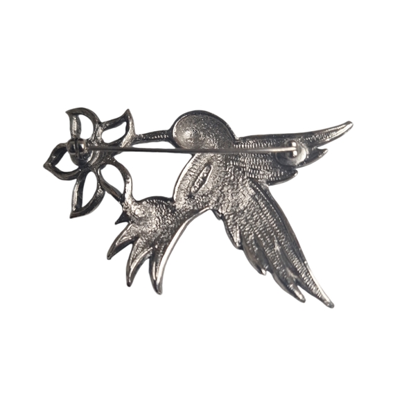 Vtg Avon SilverTone Purple Rhinestone Marcasite Hummingbird & Flower Brooch Pin - Picture 3 of 6